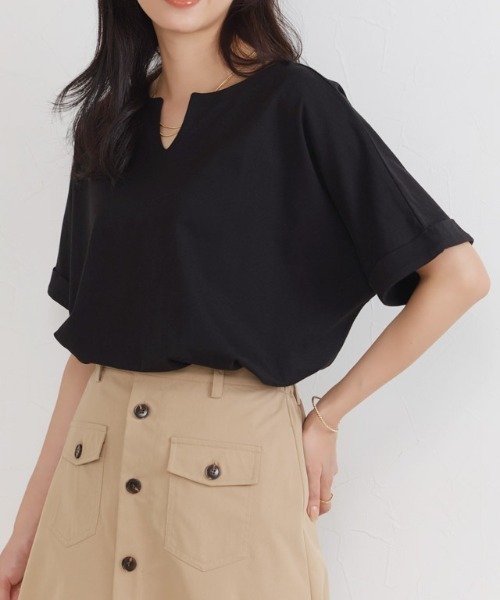 Pierrot(ピエロ)の「綿100%キーネックドルマンTシャツ(Tシャツ/カットソー・レディース・ブラック/グレー系その他/オフホワイト/ブルー/チャコール・M/L)」の11枚目の写真