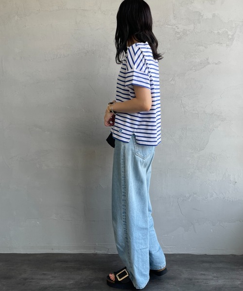 ORCIVAL（オーシバル）の「[ORCIVAL/オーシバル] ボートネック ショートスリーブカットソー（Tシャツ/カットソー・レディース・ブラック/グレー系その他/ライトベージュ/ホワイト/グレー系その他2/ブルー系その他・1）」の19枚目の写真