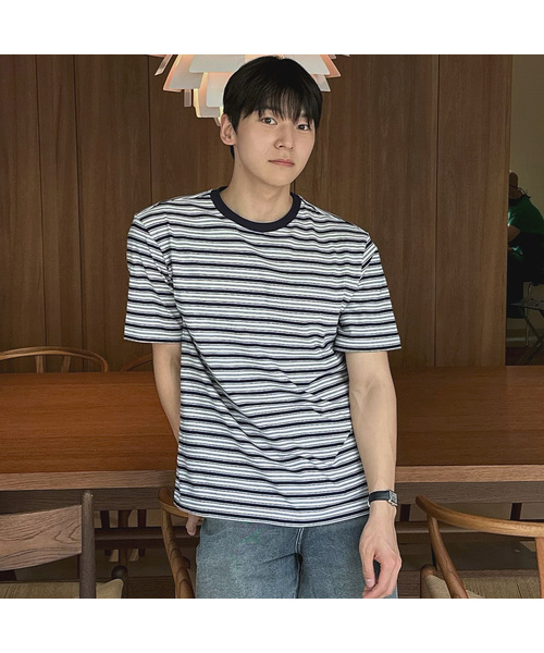 MINDBRIDGE(マインドブリッジ)の「マルチストライプTシャツ - 2カラー(Tシャツ/カットソー・メンズ・ブルー/グリーン・100/110/95/105)」の1枚目の写真