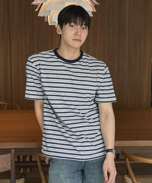 MINDBRIDGE(マインドブリッジ)の「マルチストライプTシャツ - 2カラー(Tシャツ/カットソー・メンズ・ブルー/グリーン・100/110/95/105)」の3枚目の写真