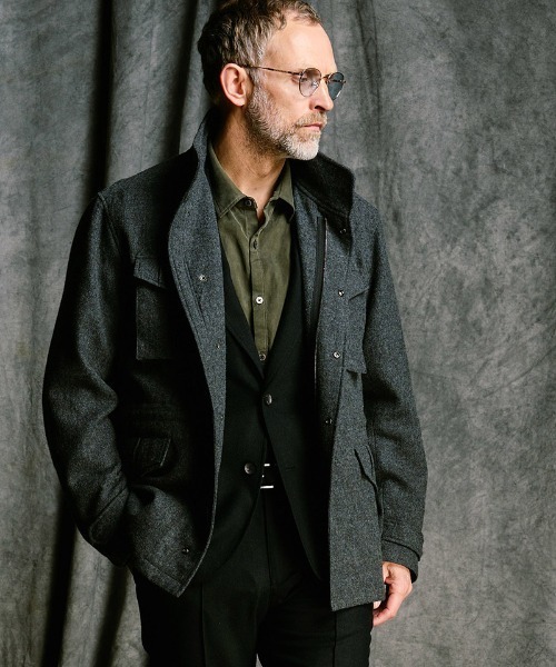 wjk(ダヴルジェイケイ)の「mj11525- milled wool field jacket フィールドジャケット(1880 wo12j)(ブルゾン・メンズ・チャコール/ブラック・S/M/L/XL)」の4枚目の写真