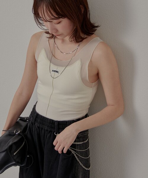 mline（エムライン）の「[mline]シアーレイヤーキャミソール（キャミソール・レディース・アイボリー/チャコールグレー/ブラック・FREE）」の2枚目の写真