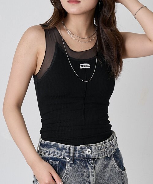 mline（エムライン）の「[mline]シアーレイヤーキャミソール（キャミソール・レディース・アイボリー/チャコールグレー/ブラック・FREE）」の3枚目の写真