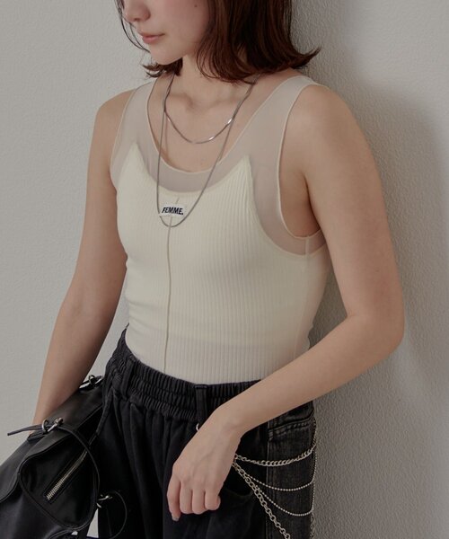 mline（エムライン）の「[mline]シアーレイヤーキャミソール（キャミソール・レディース・アイボリー/チャコールグレー/ブラック・FREE）」の19枚目の写真