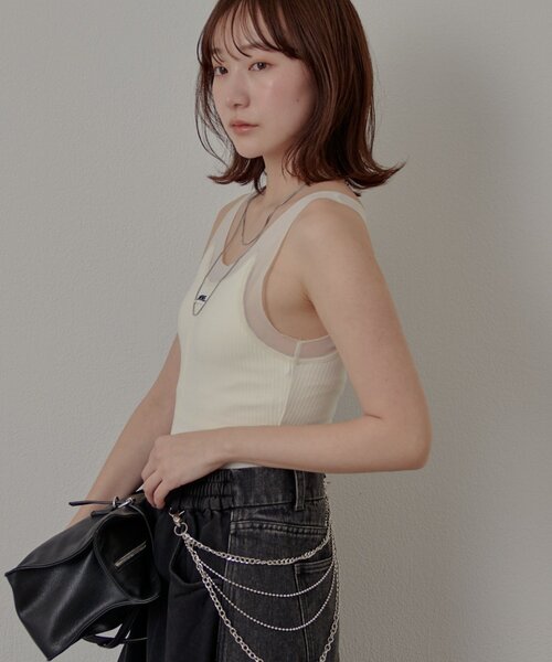 mline（エムライン）の「[mline]シアーレイヤーキャミソール（キャミソール・レディース・アイボリー/チャコールグレー/ブラック・FREE）」の20枚目の写真