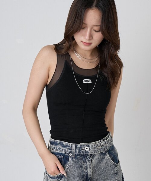 mline（エムライン）の「[mline]シアーレイヤーキャミソール（キャミソール・レディース・アイボリー/チャコールグレー/ブラック・FREE）」の8枚目の写真