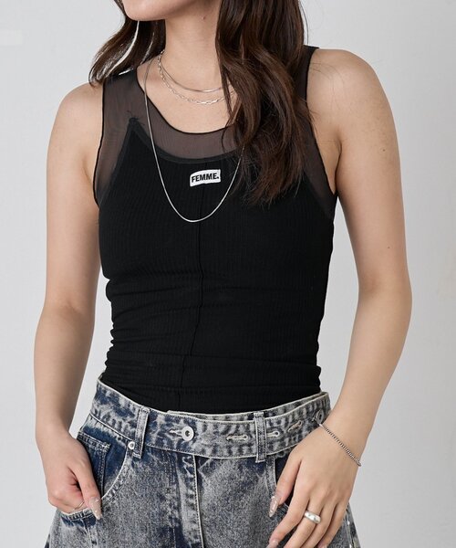 mline（エムライン）の「[mline]シアーレイヤーキャミソール（キャミソール・レディース・アイボリー/チャコールグレー/ブラック・FREE）」の9枚目の写真