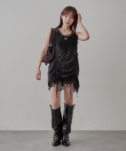 mline（エムライン）の「[mline]シアーレイヤーキャミソール（キャミソール・レディース・アイボリー/チャコールグレー/ブラック・FREE）」の7枚目の写真
