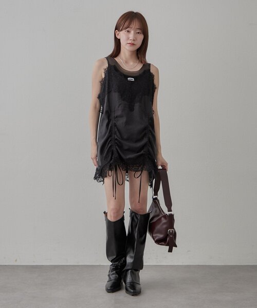 mline（エムライン）の「[mline]シアーレイヤーキャミソール（キャミソール・レディース・アイボリー/チャコールグレー/ブラック・FREE）」の8枚目の写真