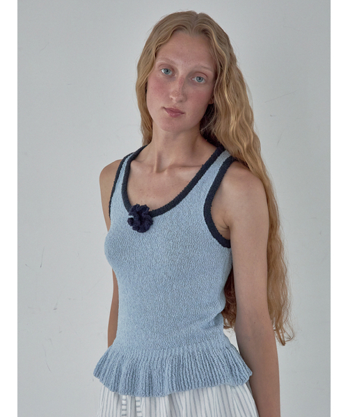 Kijun(キジュン)の「Corsage Ruffle Knit Sleeveless Sky Blue(Tシャツ/カットソー・レディース・その他・SMALL/MEDIUM)」の1枚目の写真