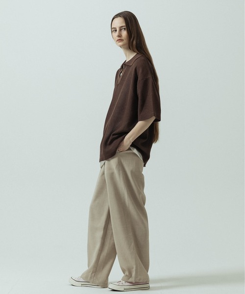 SLICK（スリック）の「【SLICK/スリック】Linen Mix Sheer Mesh Knit Skipper Polo/リネンミックス シアーメッシュニット スキッパーポロ（ポロシャツ・メンズ・ブラック/ブルー/ブラウン/キナリ・1/2/3）」の5枚目の写真