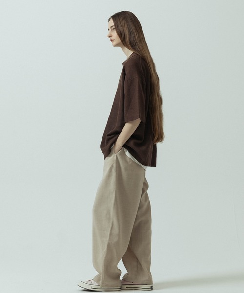 SLICK（スリック）の「【SLICK/スリック】Linen Mix Sheer Mesh Knit Skipper Polo/リネンミックス シアーメッシュニット スキッパーポロ（ポロシャツ・メンズ・ブラック/ブルー/ブラウン/キナリ・1/2/3）」の6枚目の写真