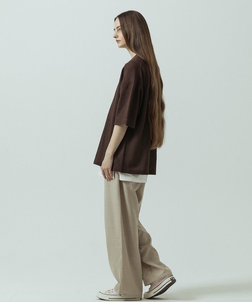 SLICK（スリック）の「【SLICK/スリック】Linen Mix Sheer Mesh Knit Skipper Polo/リネンミックス シアーメッシュニット スキッパーポロ（ポロシャツ・メンズ・ブラック/ブルー/ブラウン/キナリ・1/2/3）」の7枚目の写真