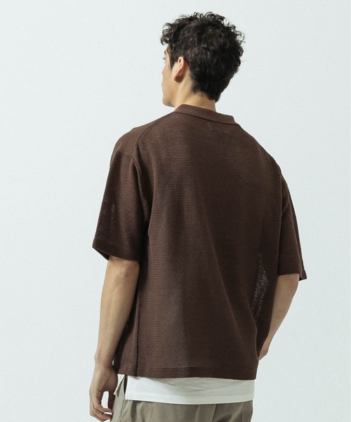 SLICK（スリック）の「【SLICK/スリック】Linen Mix Sheer Mesh Knit Skipper Polo/リネンミックス シアーメッシュニット スキッパーポロ（ポロシャツ・メンズ・ブラック/ブルー/ブラウン/キナリ・1/2/3）」の9枚目の写真