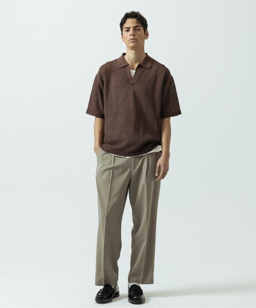 SLICK（スリック）の「【SLICK/スリック】Linen Mix Sheer Mesh Knit Skipper Polo/リネンミックス シアーメッシュニット スキッパーポロ（ポロシャツ・メンズ・ブラック/ブルー/ブラウン/キナリ・1/2/3）」の10枚目の写真
