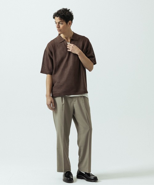 SLICK（スリック）の「【SLICK/スリック】Linen Mix Sheer Mesh Knit Skipper Polo/リネンミックス シアーメッシュニット スキッパーポロ（ポロシャツ・メンズ・ブラック/ブルー/ブラウン/キナリ・1/2/3）」の11枚目の写真