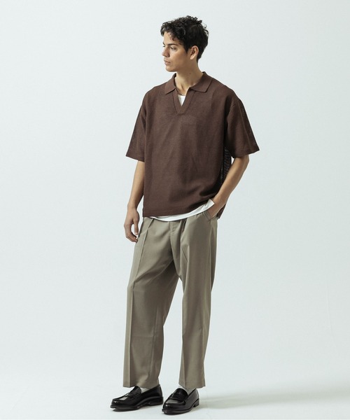 SLICK（スリック）の「【SLICK/スリック】Linen Mix Sheer Mesh Knit Skipper Polo/リネンミックス シアーメッシュニット スキッパーポロ（ポロシャツ・メンズ・ブラック/ブルー/ブラウン/キナリ・1/2/3）」の12枚目の写真