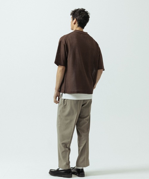 SLICK（スリック）の「【SLICK/スリック】Linen Mix Sheer Mesh Knit Skipper Polo/リネンミックス シアーメッシュニット スキッパーポロ（ポロシャツ・メンズ・ブラック/ブルー/ブラウン/キナリ・1/2/3）」の14枚目の写真