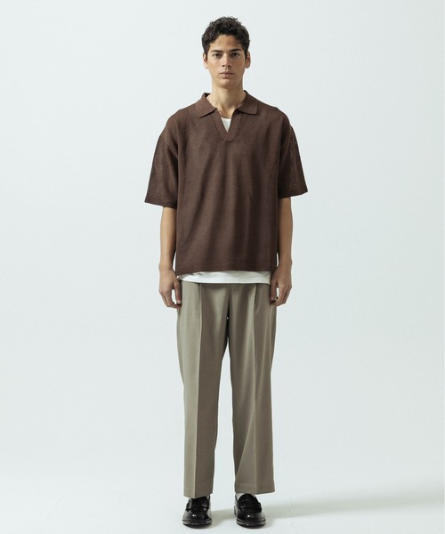 SLICK（スリック）の「【SLICK/スリック】Linen Mix Sheer Mesh Knit Skipper Polo/リネンミックス シアーメッシュニット スキッパーポロ（ポロシャツ・メンズ・ブラック/ブルー/ブラウン/キナリ・1/2/3）」の16枚目の写真