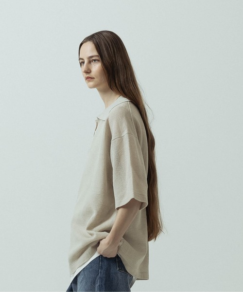 SLICK（スリック）の「【SLICK/スリック】Linen Mix Sheer Mesh Knit Skipper Polo/リネンミックス シアーメッシュニット スキッパーポロ（ポロシャツ・メンズ・ブラック/ブルー/ブラウン/キナリ・1/2/3）」の21枚目の写真