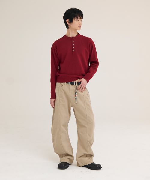 AKECII(アケシ)の「アンディソフトヘンリーネックニット_ワイン(ニット/セーター・メンズ・その他・LARGE/MEDIUM)」の2枚目の写真
