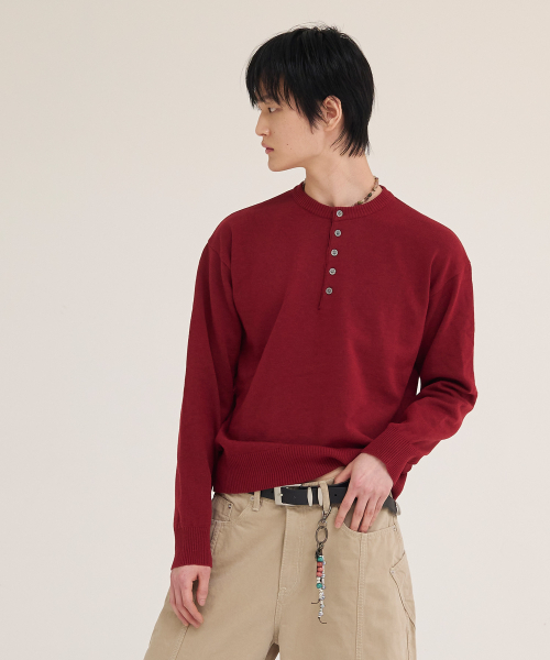 AKECII(アケシ)の「アンディソフトヘンリーネックニット_ワイン(ニット/セーター・メンズ・その他・LARGE/MEDIUM)」の6枚目の写真