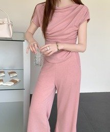 at12:03（アットイチニーゼロサン）の「2WAY ワンショル シャーリング ギャザー ブラウス ワイドパンツ ツーピース 上下2点セット セットアップ（セットアップ）」