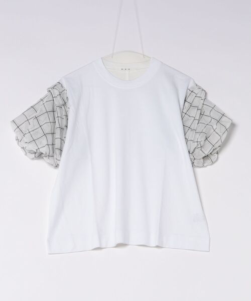 H.A.K(ハク)の「スワイー天竺+シースルーチェックカットソー(Tシャツ/カットソー・レディース・ホワイト/ブラック・FREE)」の4枚目の写真