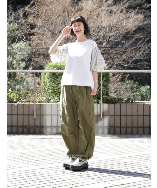 H.A.K(ハク)の「スワイー天竺+シースルーチェックカットソー(Tシャツ/カットソー・レディース・ホワイト/ブラック・FREE)」の5枚目の写真