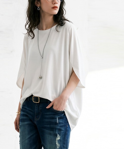antiqua(アンティカ)の「接触冷感 ドルマン カットソー Tシャツ(Tシャツ/カットソー・レディース・ブラック/ブラウン系その他/アッシュグレー/ネイビー/ホワイト・ONESIZE)」の17枚目の写真