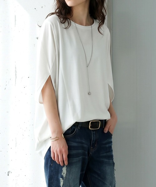 antiqua(アンティカ)の「接触冷感 ドルマン カットソー Tシャツ(Tシャツ/カットソー・レディース・ブラック/ブラウン系その他/アッシュグレー/ネイビー/ホワイト・ONESIZE)」の19枚目の写真
