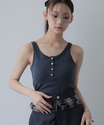 パット付きヘンリーネックタンクトップ