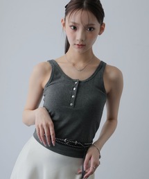 パット付きヘンリーネックタンクトップ
