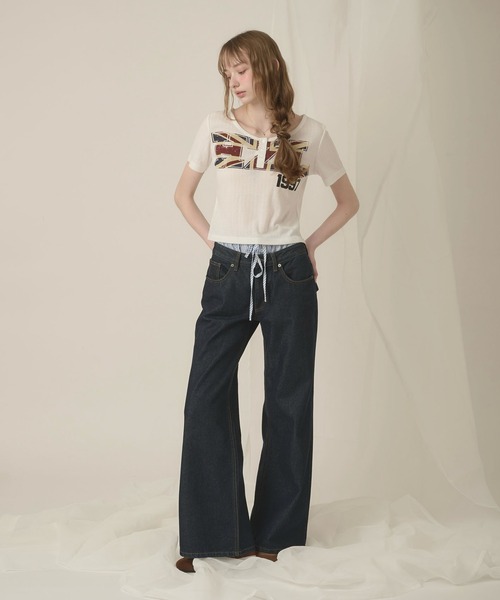 hazyl(ヘイジル)の「eyelet logo henry T-shirt/アイレットロゴヘンリーTシャツ(Tシャツ/カットソー・レディース・グレー/オフホワイト・フリー)」の11枚目の写真