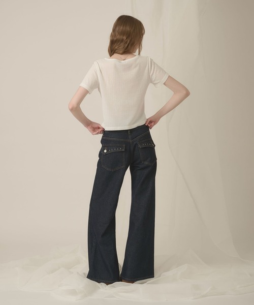 hazyl(ヘイジル)の「eyelet logo henry T-shirt/アイレットロゴヘンリーTシャツ(Tシャツ/カットソー・レディース・グレー/オフホワイト・フリー)」の13枚目の写真
