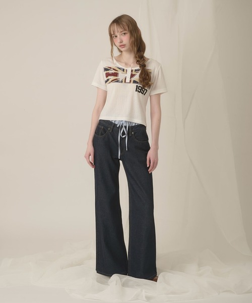 hazyl(ヘイジル)の「eyelet logo henry T-shirt/アイレットロゴヘンリーTシャツ(Tシャツ/カットソー・レディース・グレー/オフホワイト・フリー)」の10枚目の写真