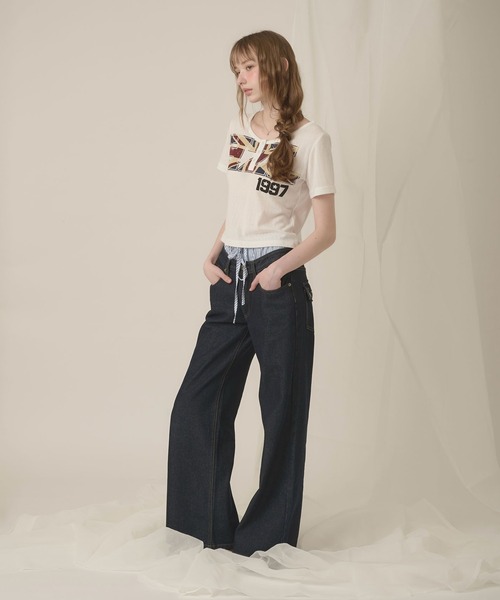 hazyl(ヘイジル)の「eyelet logo henry T-shirt/アイレットロゴヘンリーTシャツ(Tシャツ/カットソー・レディース・グレー/オフホワイト・フリー)」の14枚目の写真