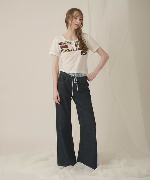hazyl(ヘイジル)の「eyelet logo henry T-shirt/アイレットロゴヘンリーTシャツ(Tシャツ/カットソー・レディース・グレー/オフホワイト・フリー)」の15枚目の写真