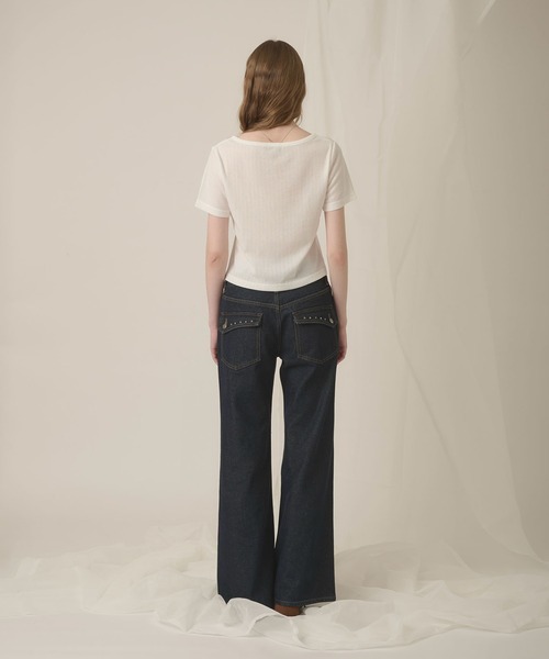 hazyl(ヘイジル)の「eyelet logo henry T-shirt/アイレットロゴヘンリーTシャツ(Tシャツ/カットソー・レディース・グレー/オフホワイト・フリー)」の16枚目の写真