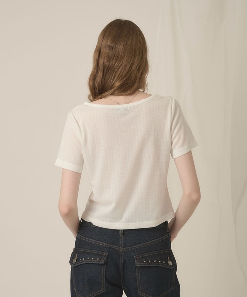 hazyl(ヘイジル)の「eyelet logo henry T-shirt/アイレットロゴヘンリーTシャツ(Tシャツ/カットソー・レディース・グレー/オフホワイト・フリー)」の9枚目の写真