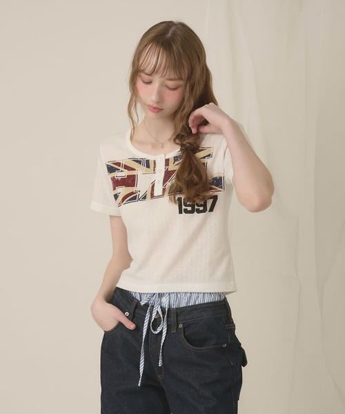 hazyl(ヘイジル)の「eyelet logo henry T-shirt/アイレットロゴヘンリーTシャツ(Tシャツ/カットソー・レディース・グレー/オフホワイト・フリー)」の7枚目の写真
