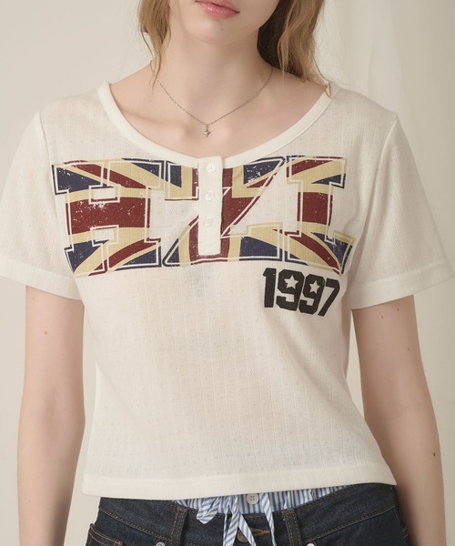 hazyl(ヘイジル)の「eyelet logo henry T-shirt/アイレットロゴヘンリーTシャツ(Tシャツ/カットソー・レディース・グレー/オフホワイト・フリー)」の17枚目の写真