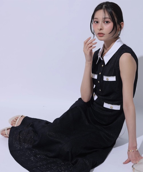 Apuweiser-riche（アプワイザーリッシェ）の「襟付きレースナローワンピース（ワンピース・レディース・ネイビー/ブラック/オフホワイト・2/1/0）」の17枚目の写真