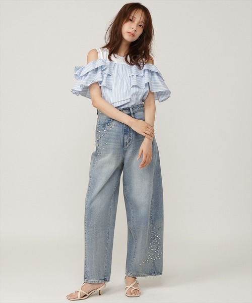 AND COUTURE(アンドクチュール)の「カットドッキングフリルブラウス(シャツ/ブラウス・レディース・ブルー/ベージュ・FREE)」の12枚目の写真