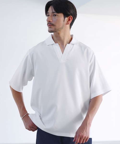 SPU(スプ)の「【防シワ/接触冷感】機能性半袖キーネックプルオーバーシャツ(シャツ/ブラウス・メンズ・サックスブルー/ホワイト/ネイビー/チャコール・S/M/L/XL)」の12枚目の写真