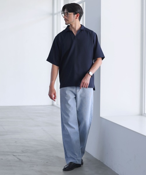 SPU(スプ)の「【防シワ/接触冷感】機能性半袖キーネックプルオーバーシャツ(シャツ/ブラウス・メンズ・サックスブルー/ホワイト/ネイビー/チャコール・S/M/L/XL)」の19枚目の写真
