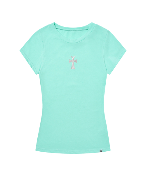 GRAVER（グレーバー）の「[ウィメンズ]CROSS_ベイビーティー_3カラー（Tシャツ/カットソー・レディース・ホワイト/PINK/ミント・ONE SIZE）」の4枚目の写真