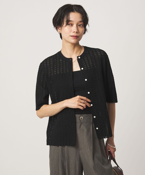green label relaxing(グリーンレーベルリラクシング)の「ガラアミ クルーネック カーディガン(カーディガン/ボレロ・レディース・オフホワイト/ブラック・FREE)」の3枚目の写真