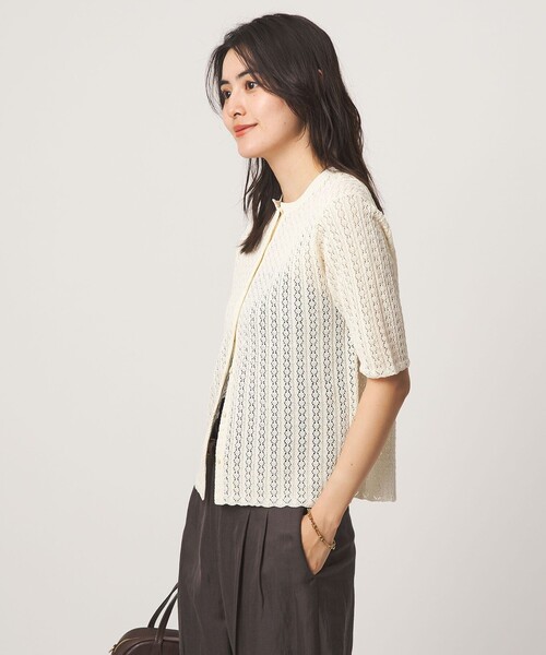 green label relaxing(グリーンレーベルリラクシング)の「ガラアミ クルーネック カーディガン(カーディガン/ボレロ・レディース・オフホワイト/ブラック・FREE)」の7枚目の写真