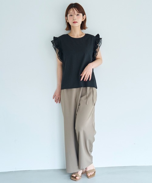 mil（ミル）の「チュール フリルスリーブTシャツ【587230】（Tシャツ/カットソー・レディース・チャコールグレー/オフホワイト/ブラック・XS/S）」の18枚目の写真